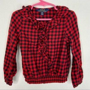Polo by RL Girls Red/Black Ruffle Long Sleeve Top Size 4T